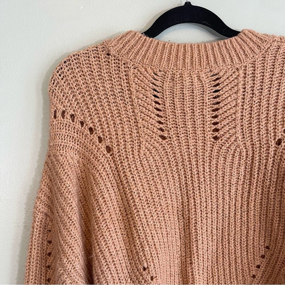 Elizabeth And James Stretch Crew Neck Ribbed Open Knit‎ Pullover Sweater Tan XL - Picture 10 of 11